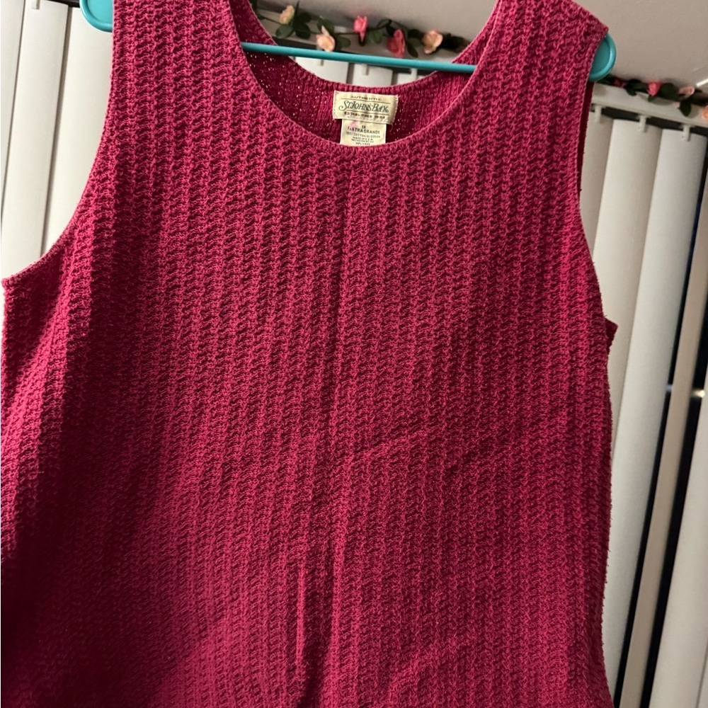 VTG St John’s Bay Sleeveless Sweater Pink Raspberry Made In USA Size 1XL Cotton - Picture 3 of 4